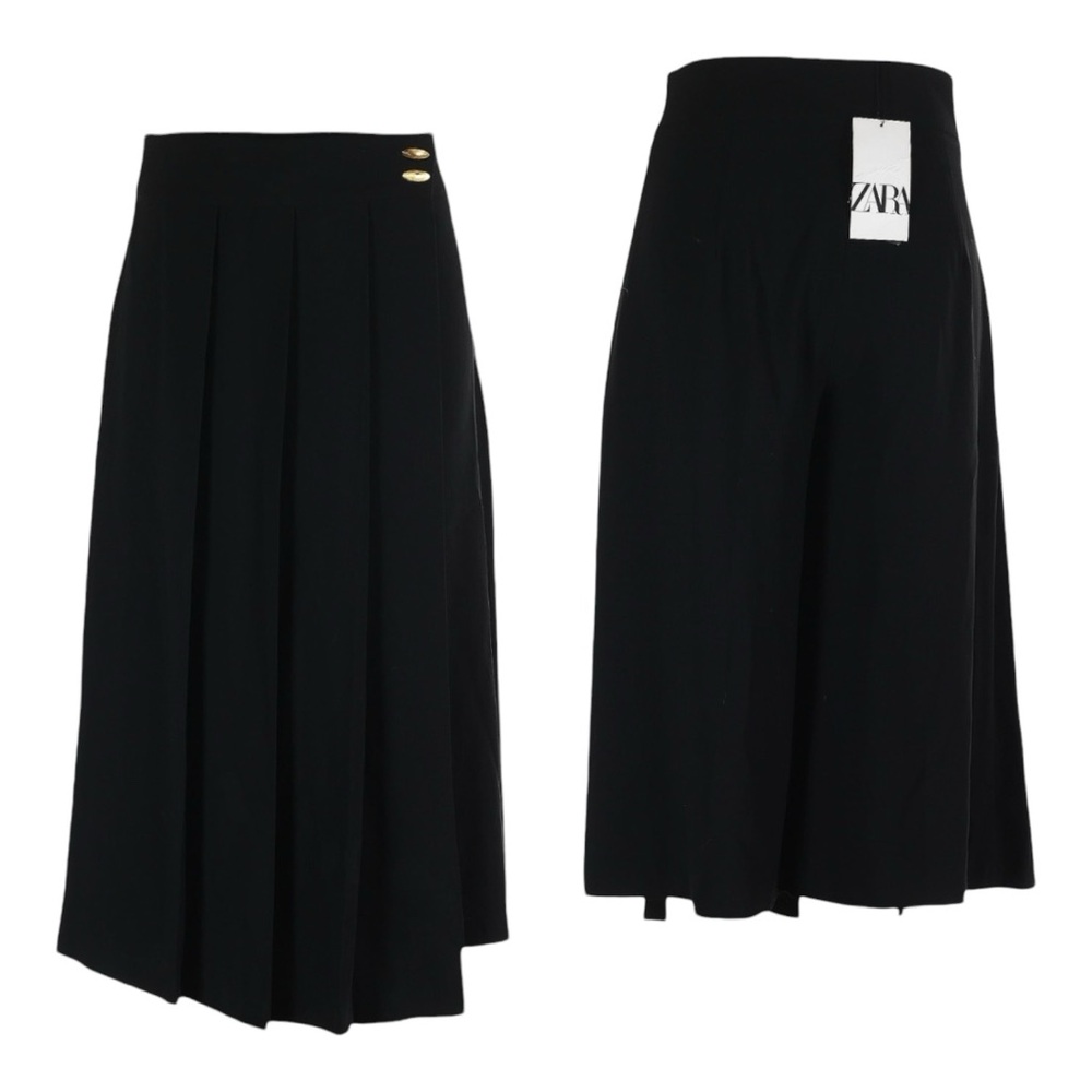 Zara Midi Skort Size XL NWT Black Pleated Skirt Wide Leg Preppy Culottes.